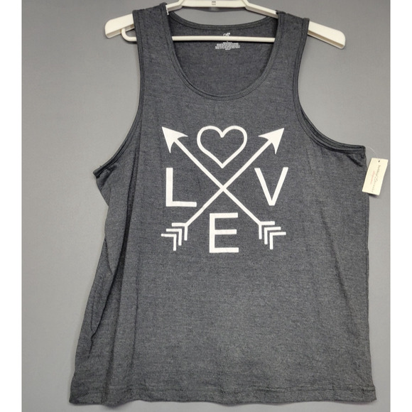 Bobbie Brooks Tank Top Pjs Sleepwear Womens XL Gray White Graphic Love Print - Picture 1 of 7